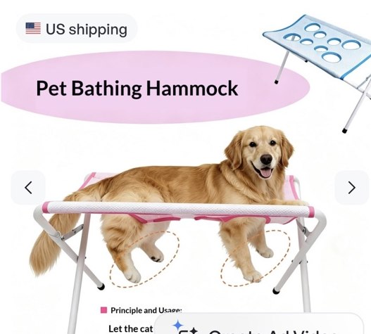 Illustrative blue dog bath hammock